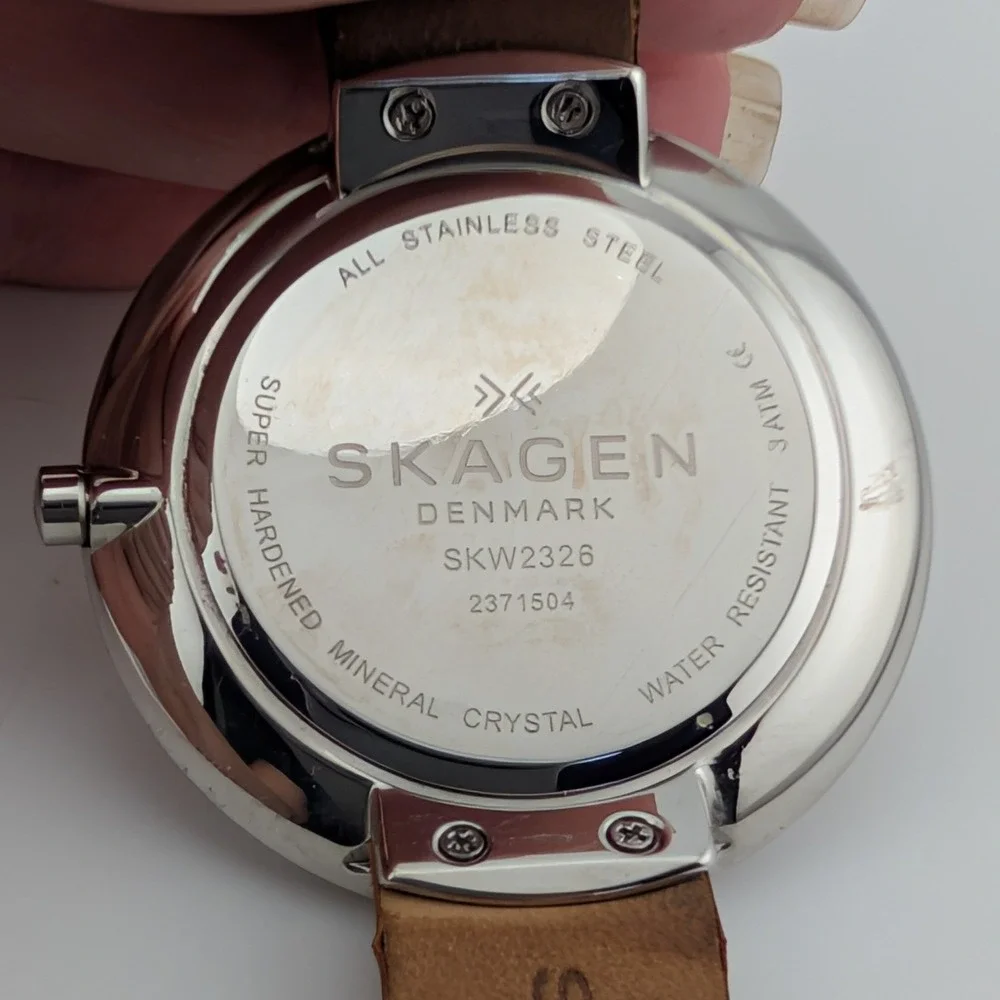 Skagen Gitte SKW2326 Women's Minimalist Silver Dial Brown Leather Watch 38mm